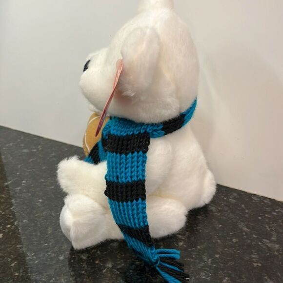 Fiesta sitting white bear w/green/white scarf & football 9" - Picture 4 of 11